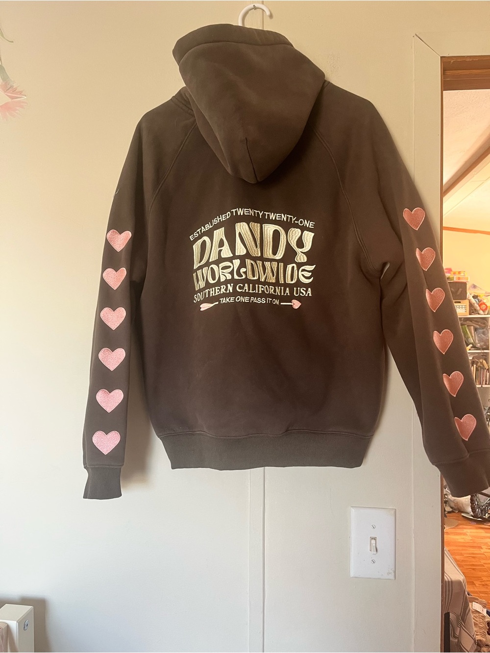 Dandy Worldwide Heart on my Sleeve Brown Hoodie Embroidered Thick